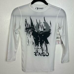 Enso White 3/4 Sleeve Crew Neck Printed Top Size S
